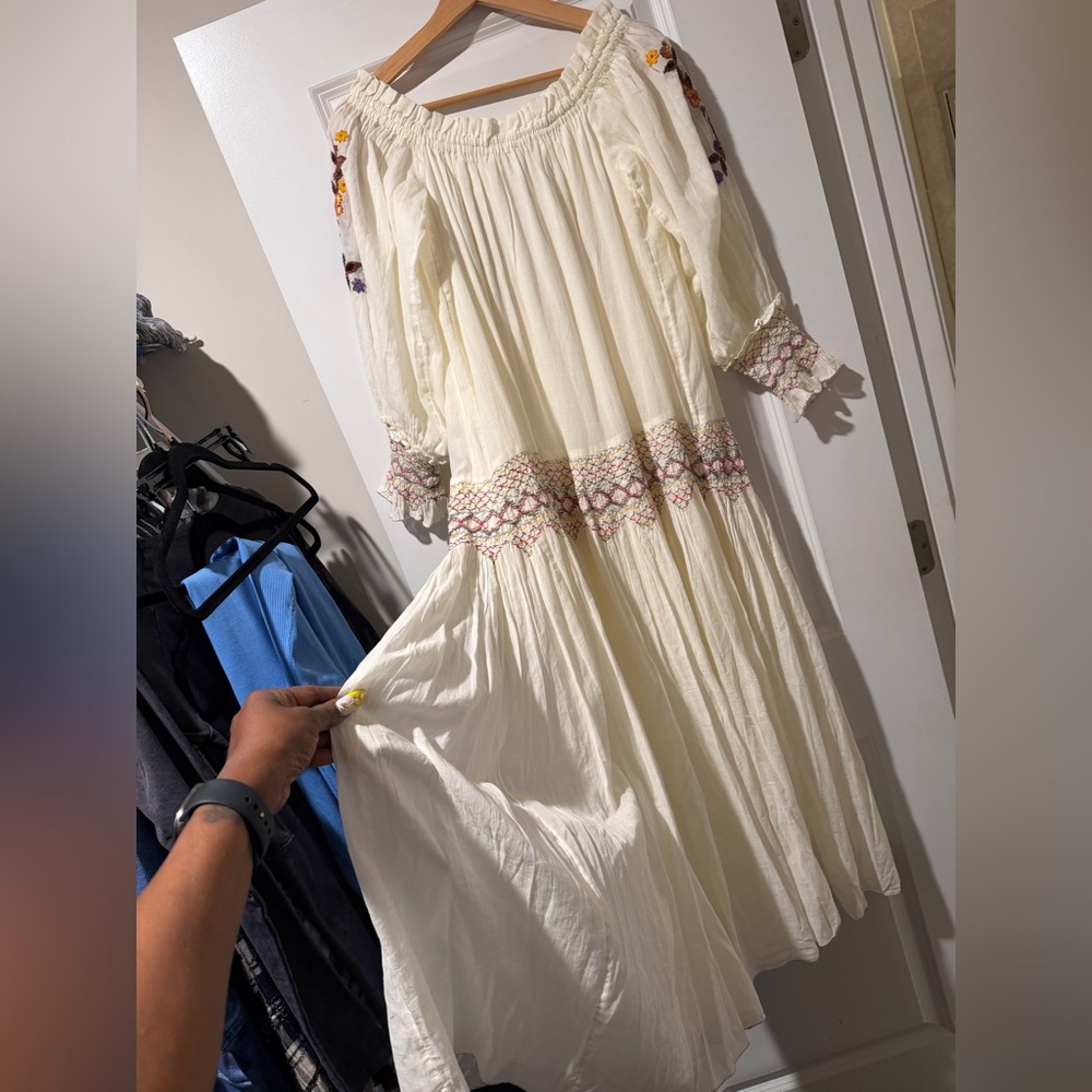 Free People Cream Maxi Dress with Multicolor Floral Embroidery 🔥Beautiful🔥 SizeM - Picture 8 of 8